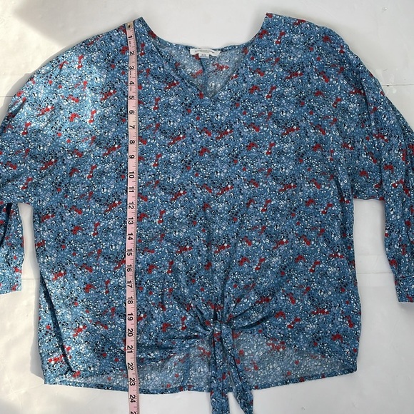 Beachlunchlounge Blue 3/4 Sleeve Tie Front Viscose  Blouse Medium - Picture 14 of 15